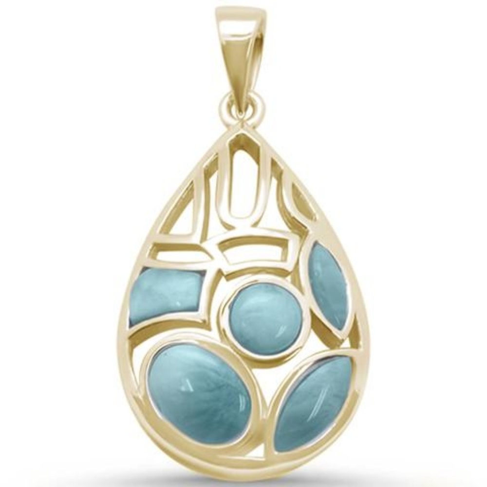 natural larimar gold plated pendant